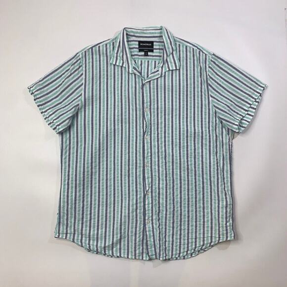 Bonobos Shirt Mens XXL Long Standard Fit Capri Grey Striped Seersucker Cotton - Picture 2 of 10
